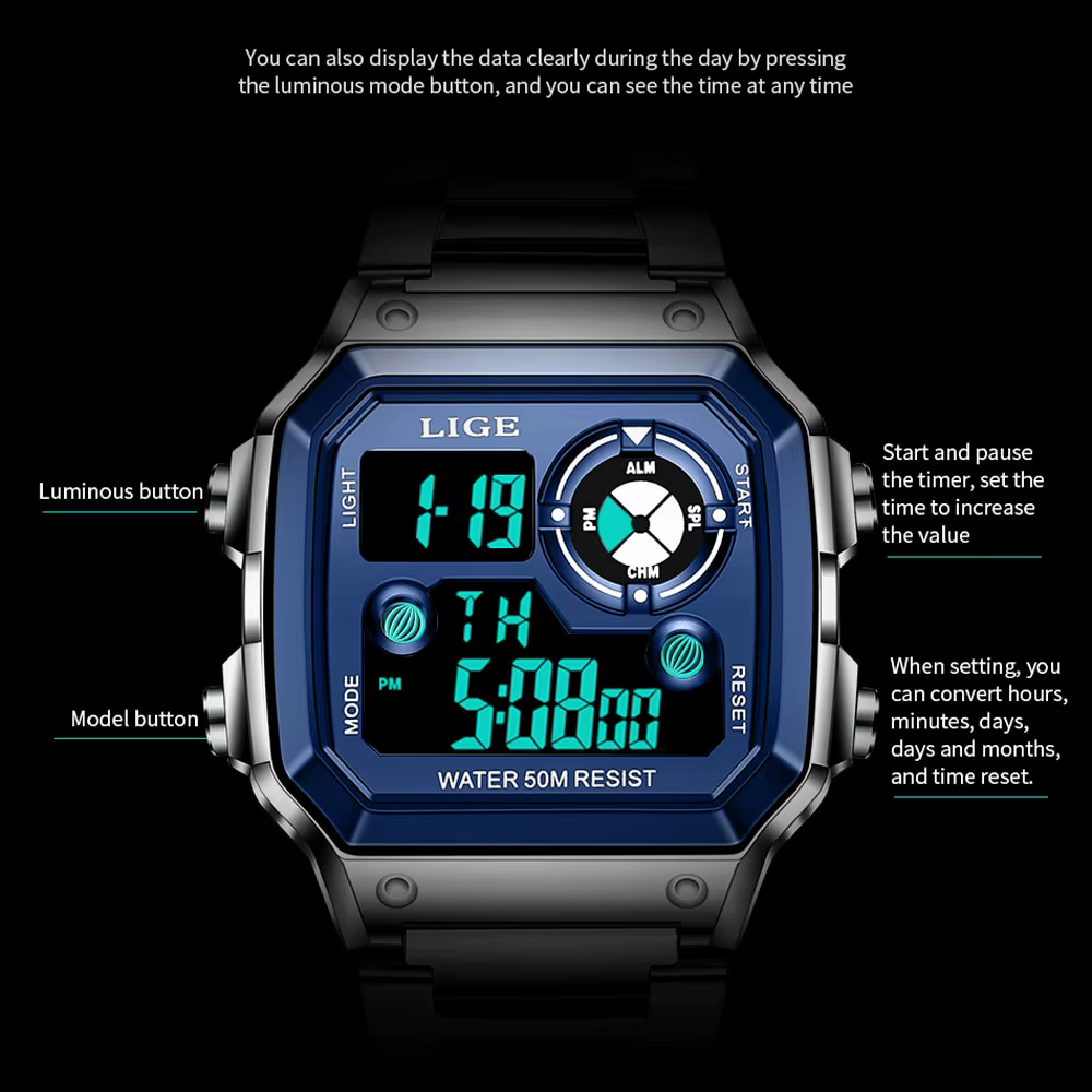 Montre numérique militaire étanche pour homme