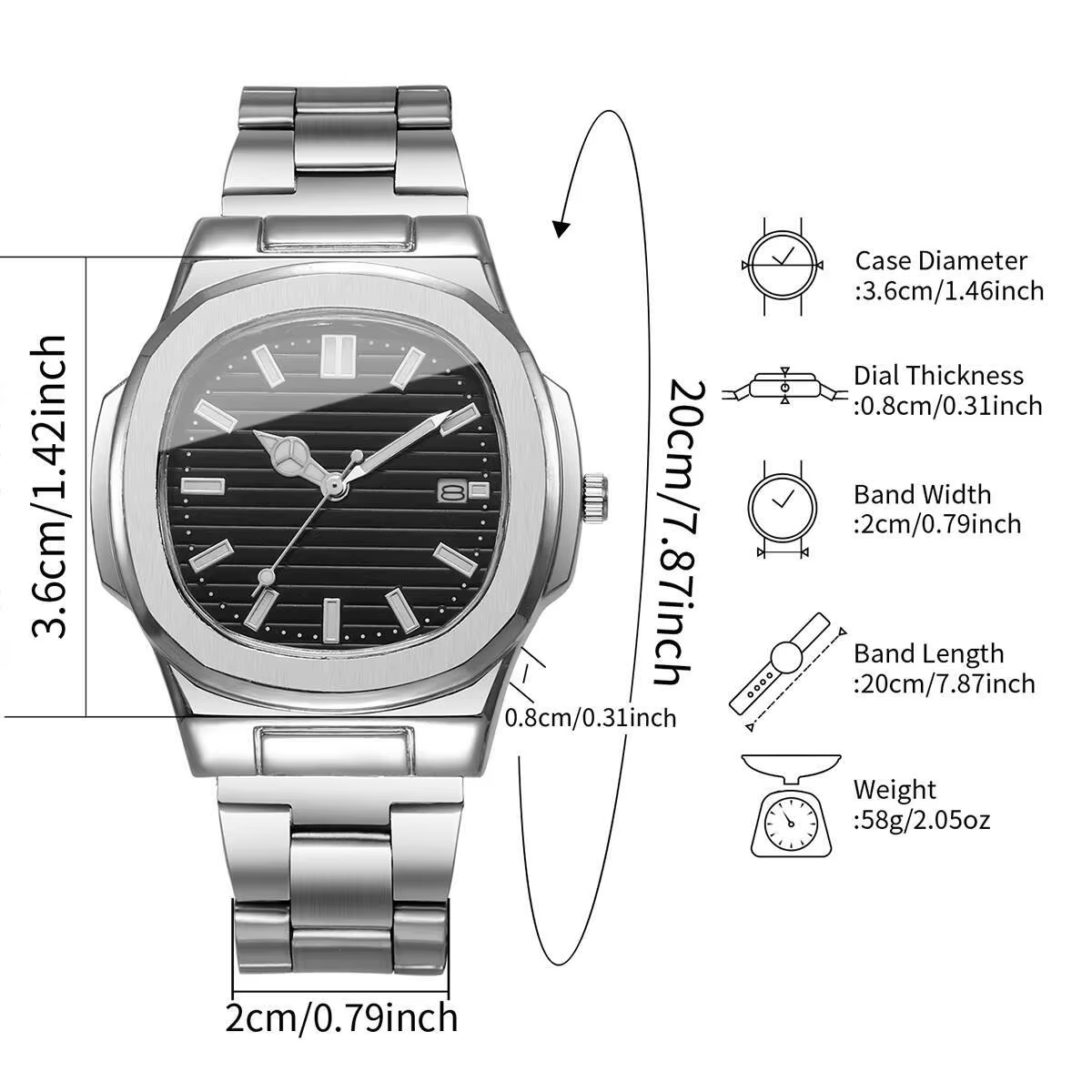 Montres d'affaires carrées pour hommes