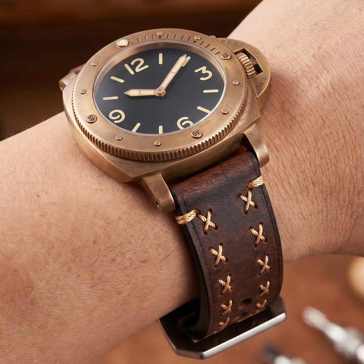 Bracelet de montre en cuir véritable épais