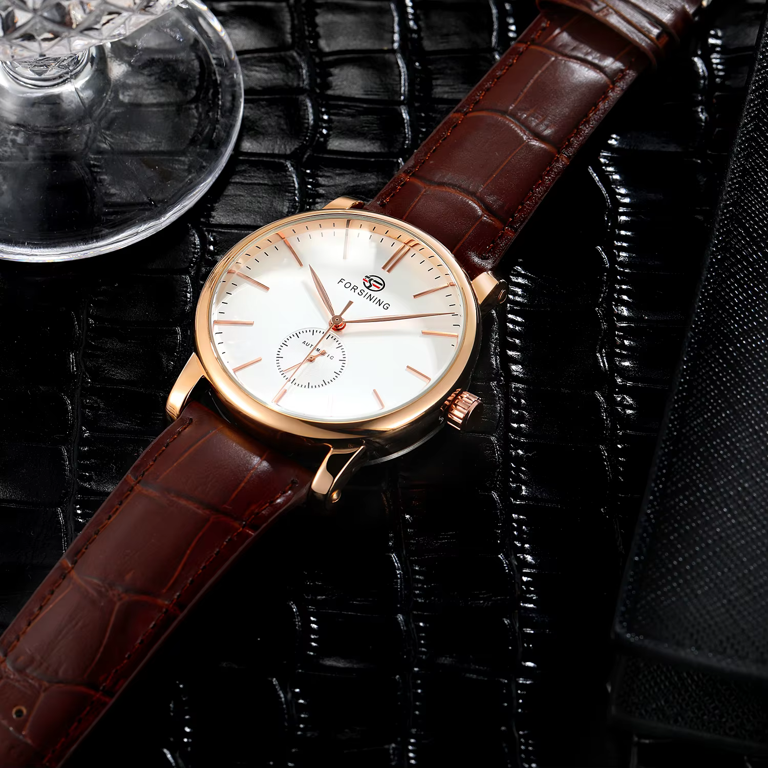 FORSINING luxe élégant hommes automatique mouvement mécanique montres bracelet en cuir mode Design décontracté affaires grand cadran