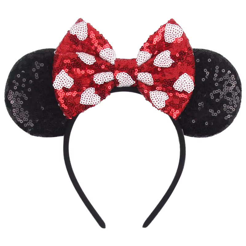 1pc Bandeau classique à sequins Mickey Minnie 3,5 " avec oreilles de souris, accessoire de cheveux tendance à pois pour femme, idéal pour les fêtes et les parcs à thème