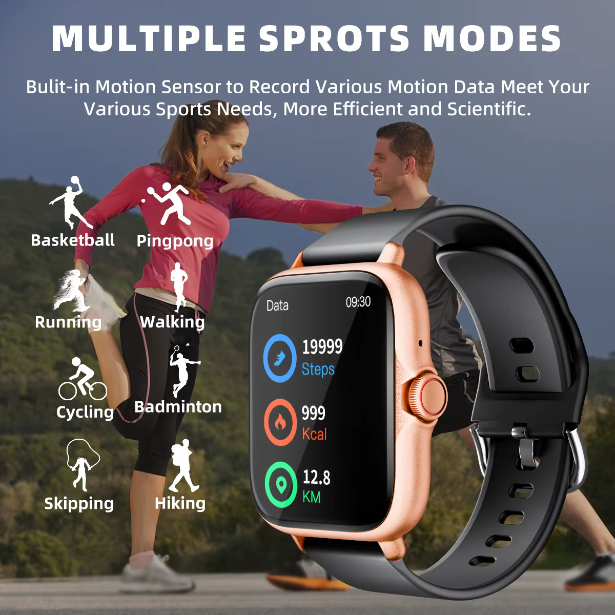 Montre intelligente étanche avec podomètre pour iPhone et Android