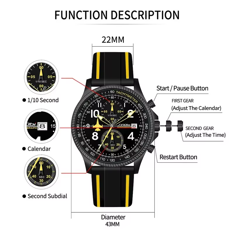 SINOBI nouveau sport chronographe hommes montres mode Design créatif étanche calendrier lumineux