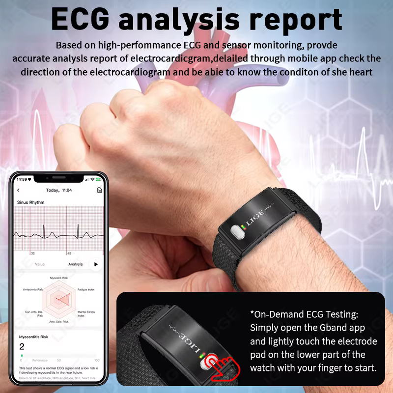 Nouveau bracelet intelligent ECG LIGE avec moniteur de fréquence cardiaque 24h/24