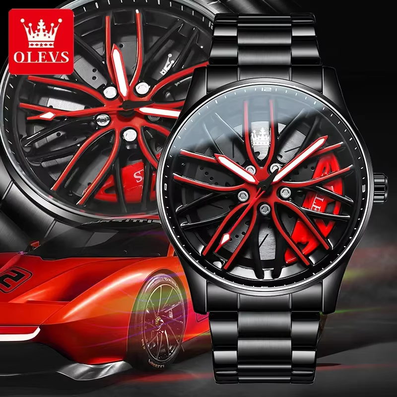 Montres OLEVS pour hommes 360 ° Montre-bracelet à quartz pour homme en acier inoxydable