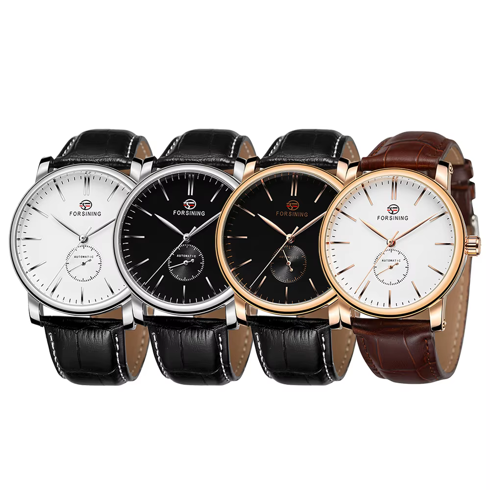 FORSINING luxe élégant hommes automatique mouvement mécanique montres bracelet en cuir mode Design décontracté affaires grand cadran