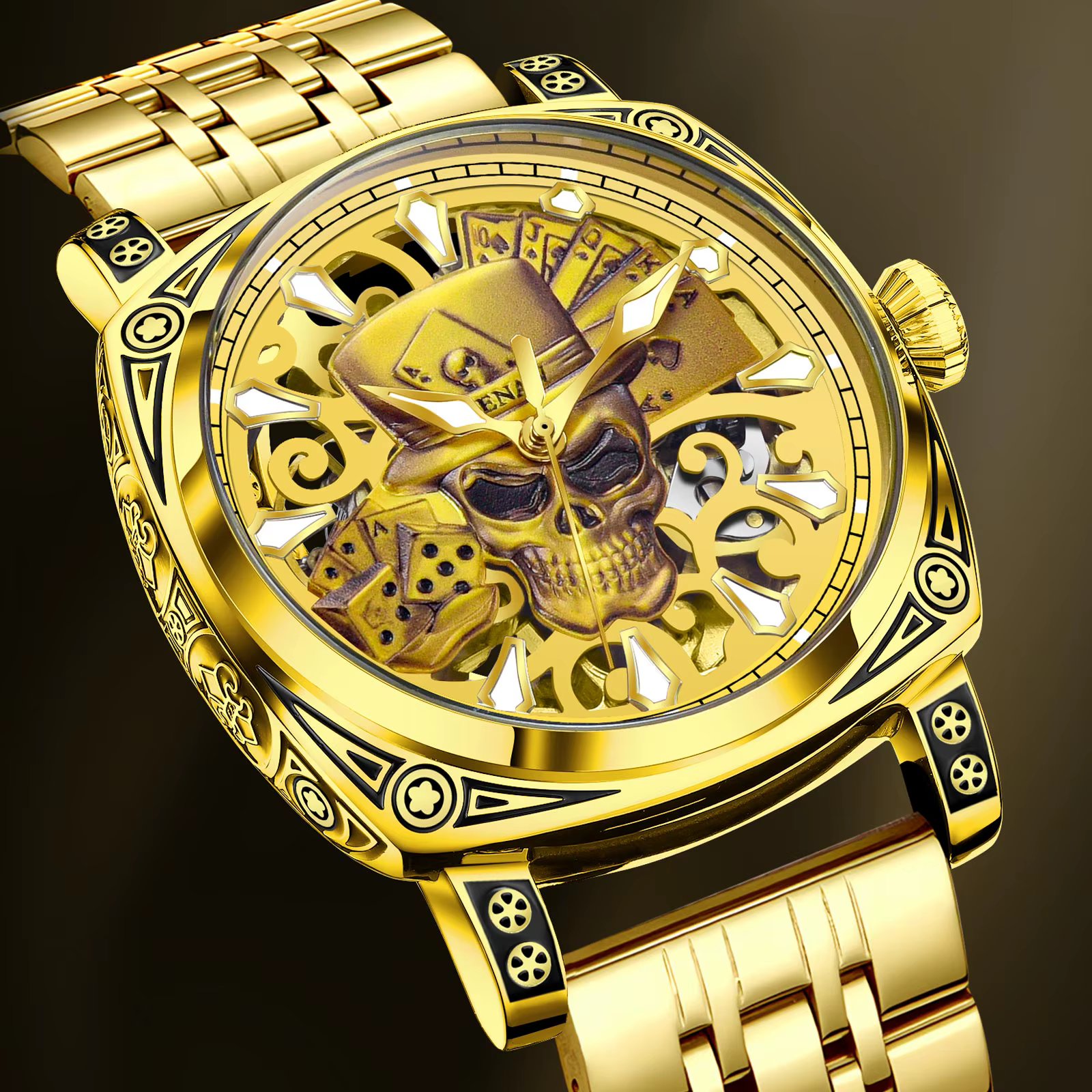 Glenaw crâne série haut de gamme montre pour hommes de luxe personnalité de la mode entièrement automatique mécanique