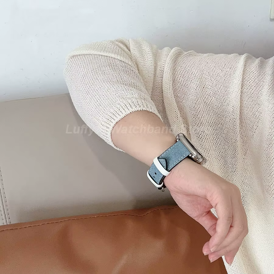 Bracelet de montre pour femme en denim et cuir pour Apple Watch Ultra 11 10 9 8 7 6 5 4 pour IWatch 38mm 41mm 42mm 45mm 46mm 49mm
