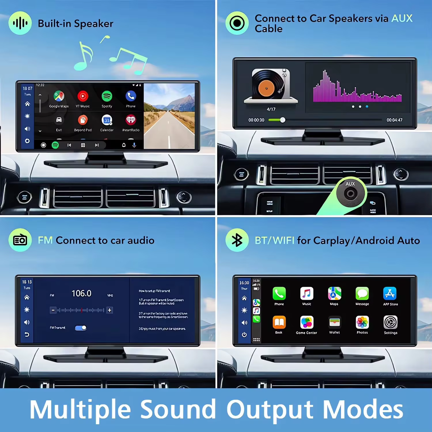 Caméra embarquée 4K 2160P avec Carplay, Android Auto, GPS, WIFI 5G, FM, BT, double objectif, caméra de tableau de bord, caméra de camion, enregistreur de conduite