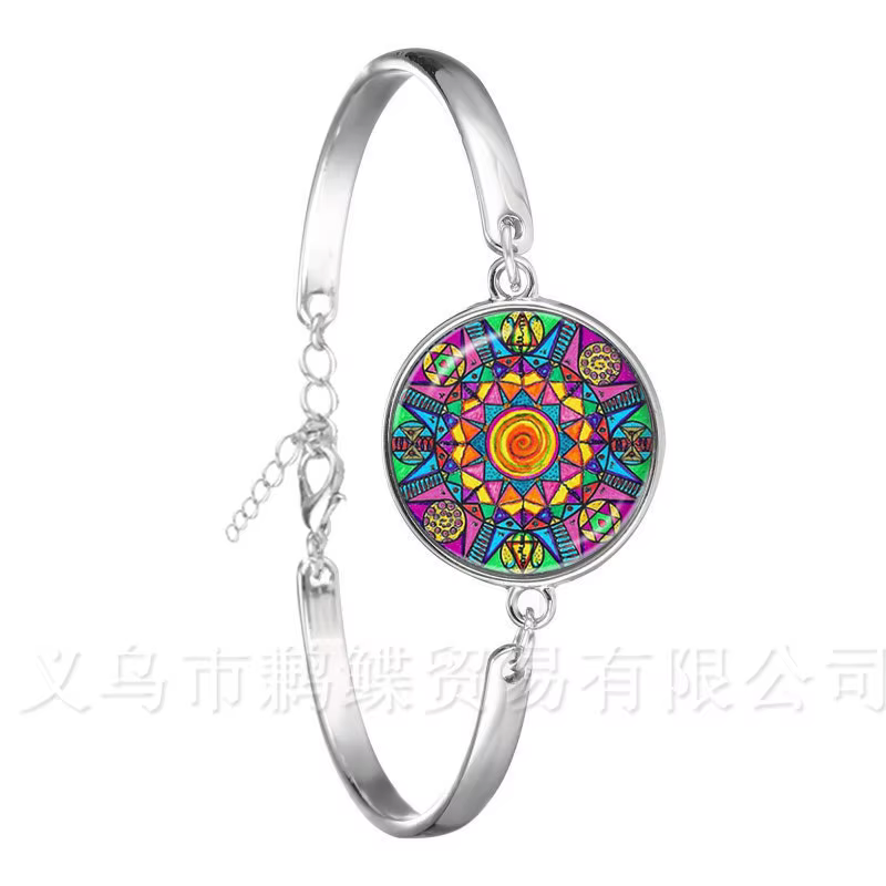 Bracelet Mandala fleur de vie pour femmes, bijoux Cabochon, à motif élégant et complexe, chaîne ronde en verre de 18mm, tendance
