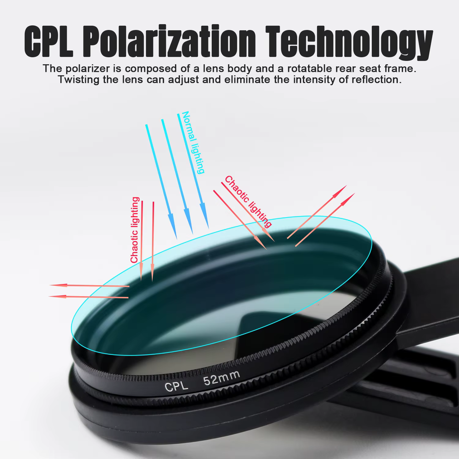 Accessoires de photographie pour tatouages, filtre CPL à clipser de 52 mm, réduit les reflets de l'appareil photo, polariseur pour objectif d'appareil photo de téléphone, accessoires pour tatouages
