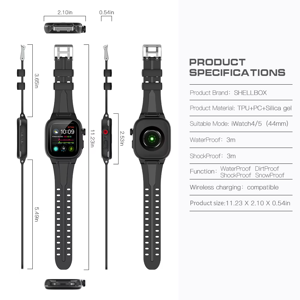 Shellbox nouveau 360 degrés protection complète anti-abrasion antichoc IP68 boîtier étanche professionnel pour Apple Watch 4 5 6 44mm