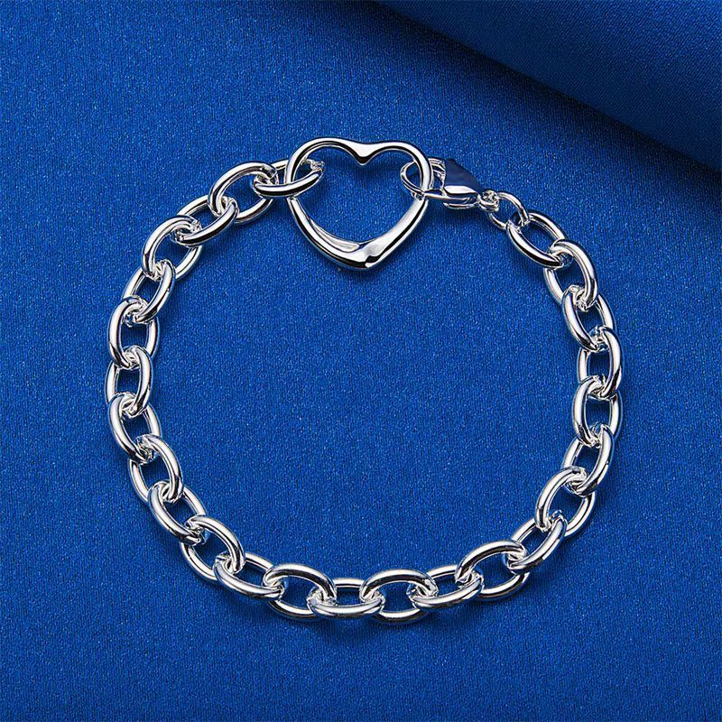 Bracelet minimaliste en forme de cœur en argent sterling 925 de 8 pouces pour les fêtes féminines, les mariages élégants, les accessoires de bijouterie