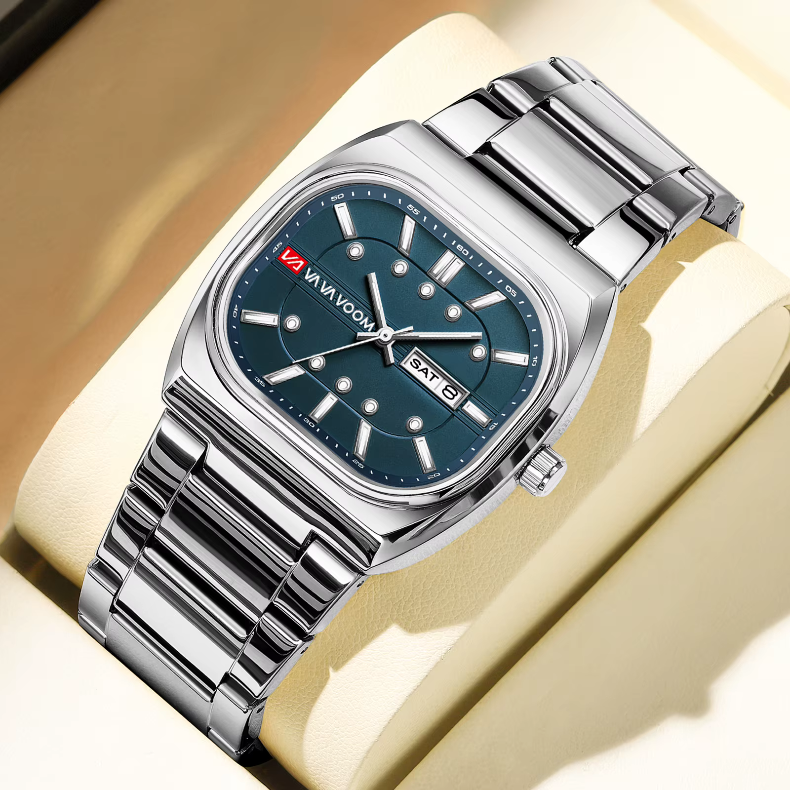 Montre Homme Série Plongée Analogique à Mouvement Carré 40mm en Acier Argenté, Montre à Quartz de Marque Supérieure 2026, Vente Chaude