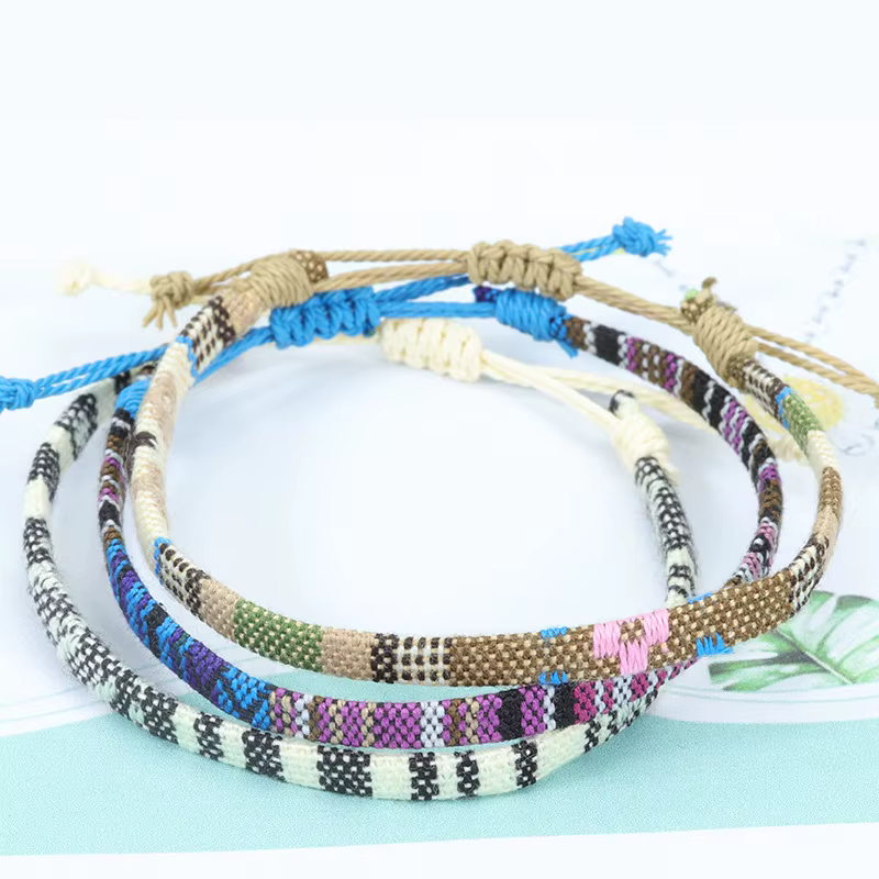 Bracelets de cheville en tissu tissé pour femmes et hommes, corde tressée à la main, nœud de plage, tissage ethnique Boho, breloque réglable