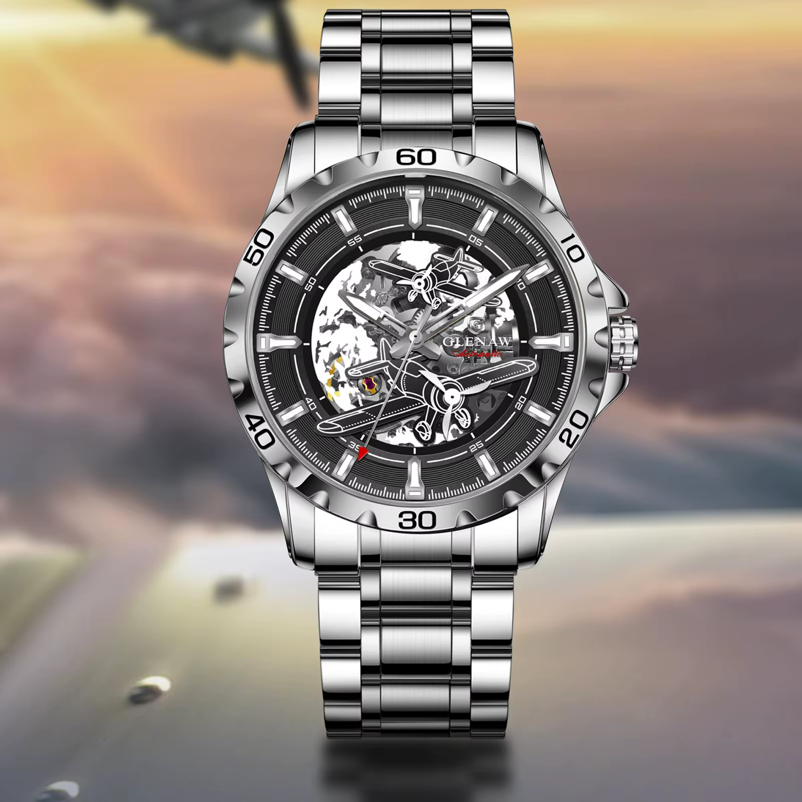 Montres mécaniques entièrement automatiques Glenaw Aircraft pour hommes