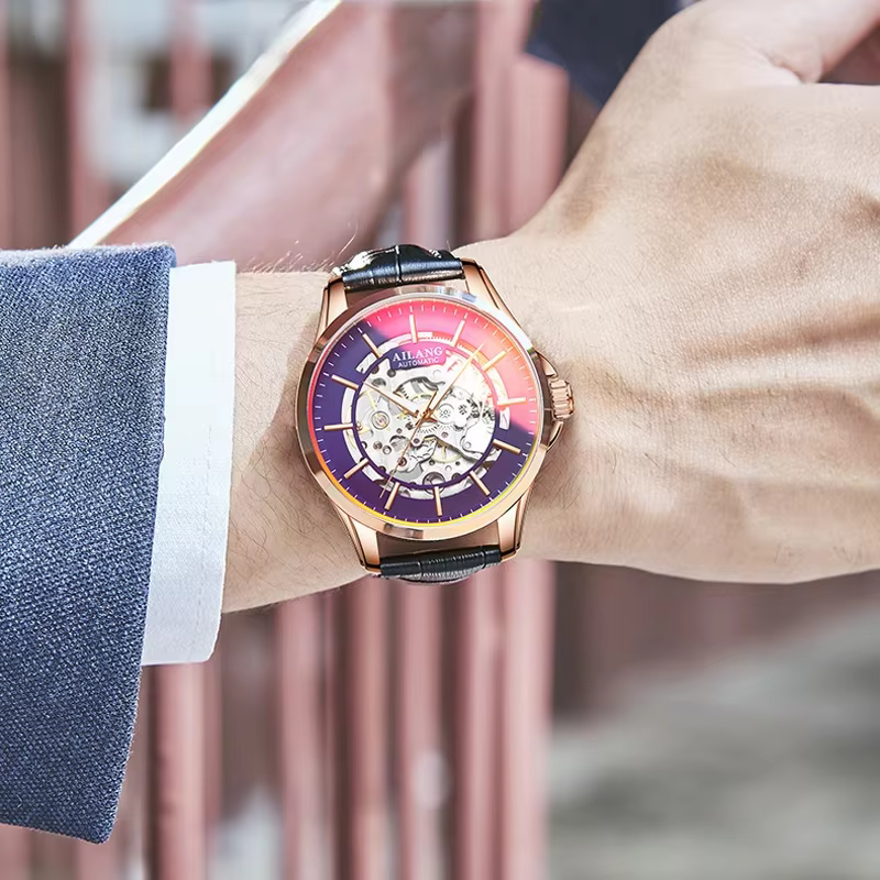 AILANG 2026 8629 Nouvelles Montres Mécaniques Bracelet en Cuir Véritable Étanche Montres-Bracelets Squelette Tendance Magasin Bright Future
