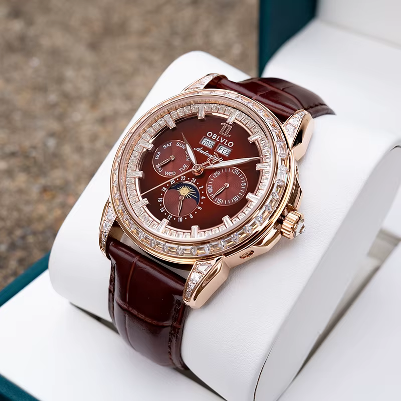 OBLVLO montre automatique pour hommes 40mm montre-bracelet mécanique 5ATM lunette en cristal lumineux année