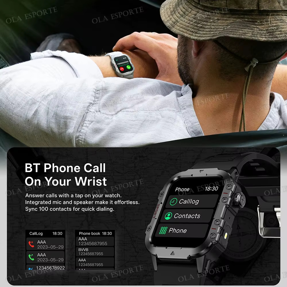 Montre connectée militaire robuste pour hommes