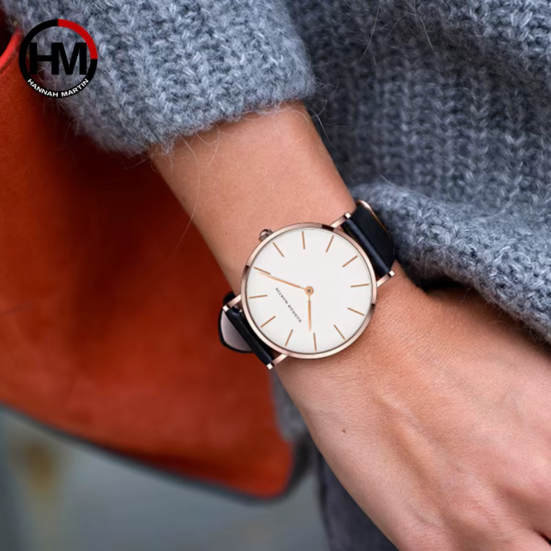 HANNAH MARTIN Top marque femmes montres étanches 36mm mode luxe Ultra mince en cuir créatif or Rose dames