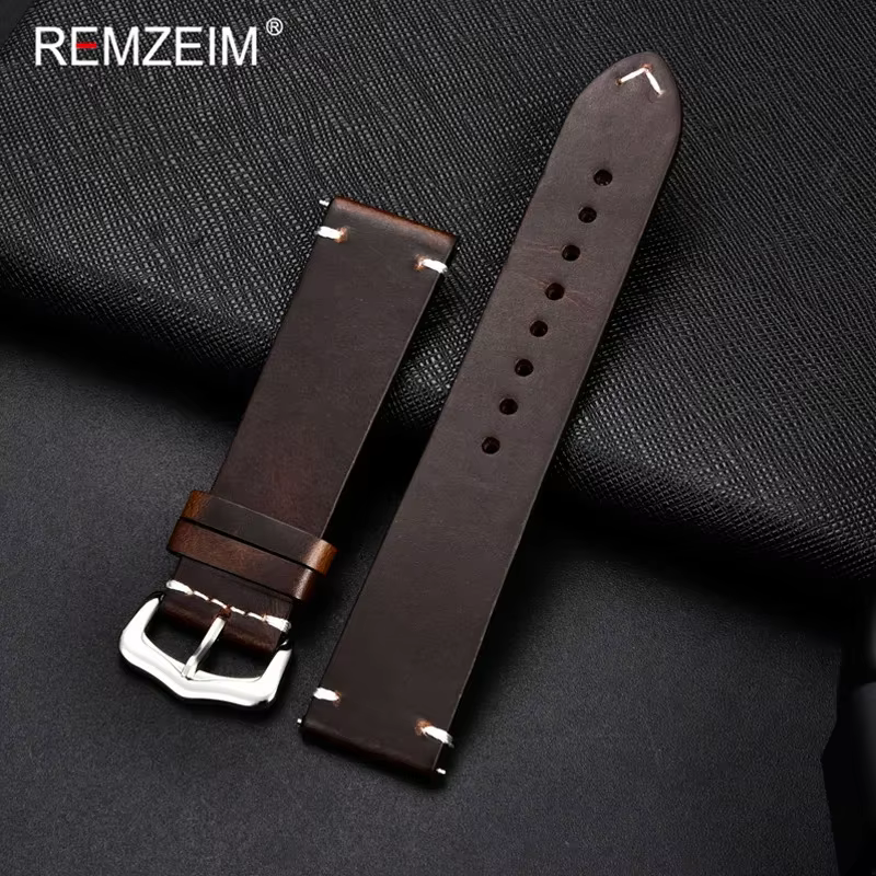 REMZEIM – Bracelet de montre Vintage en cuir de vache pour hommes et femmes