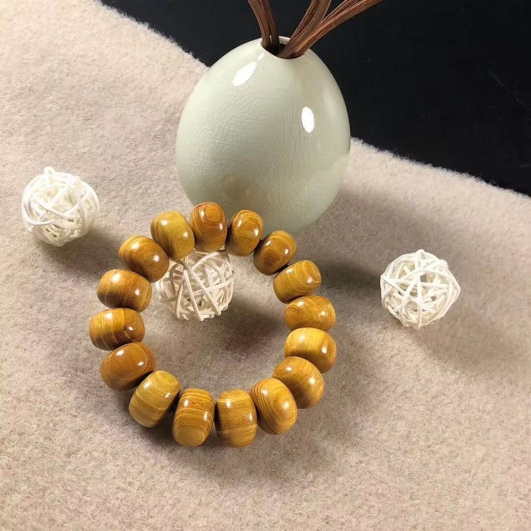 Bracelet en bois de santal doré, perles boulier pour hommes, 2.0CM 1.5CM, perles de bouddha en bois de rose, chaîne à main, bijoux de richesse porte-bonheur, cadeaux