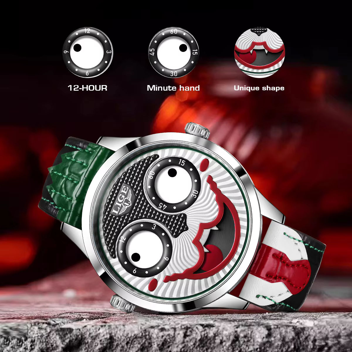 LIGE 2026 nouvelle montre Clown Cool hommes mode affaires étanche en cuir Joker
