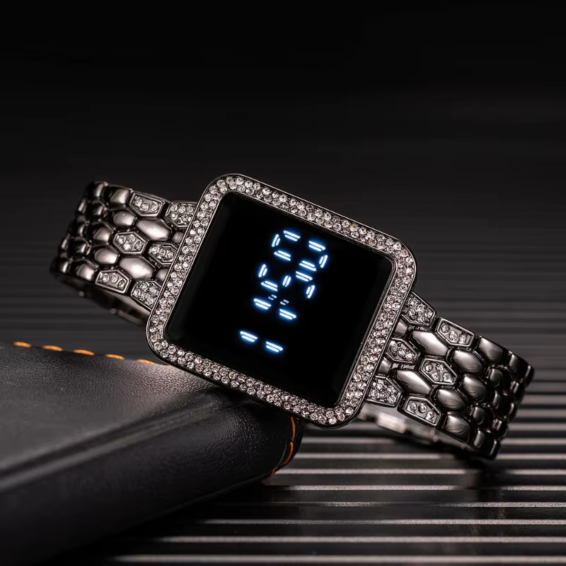 Montres numériques de luxe en diamant pour femmes