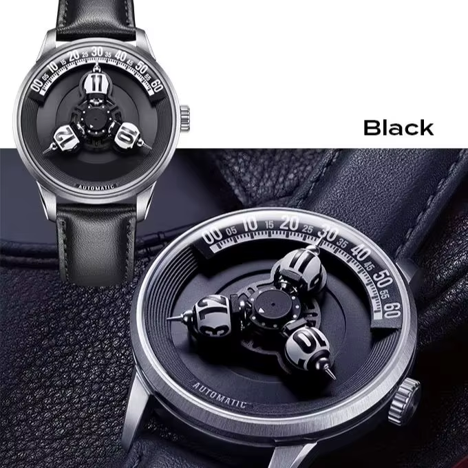 Montre mécanique de luxe pour homme Vortichron 41 mm, mouvement Miyota 8215, cadran sphérique à motif étoilé, saphir luminescent, étanche 50 m