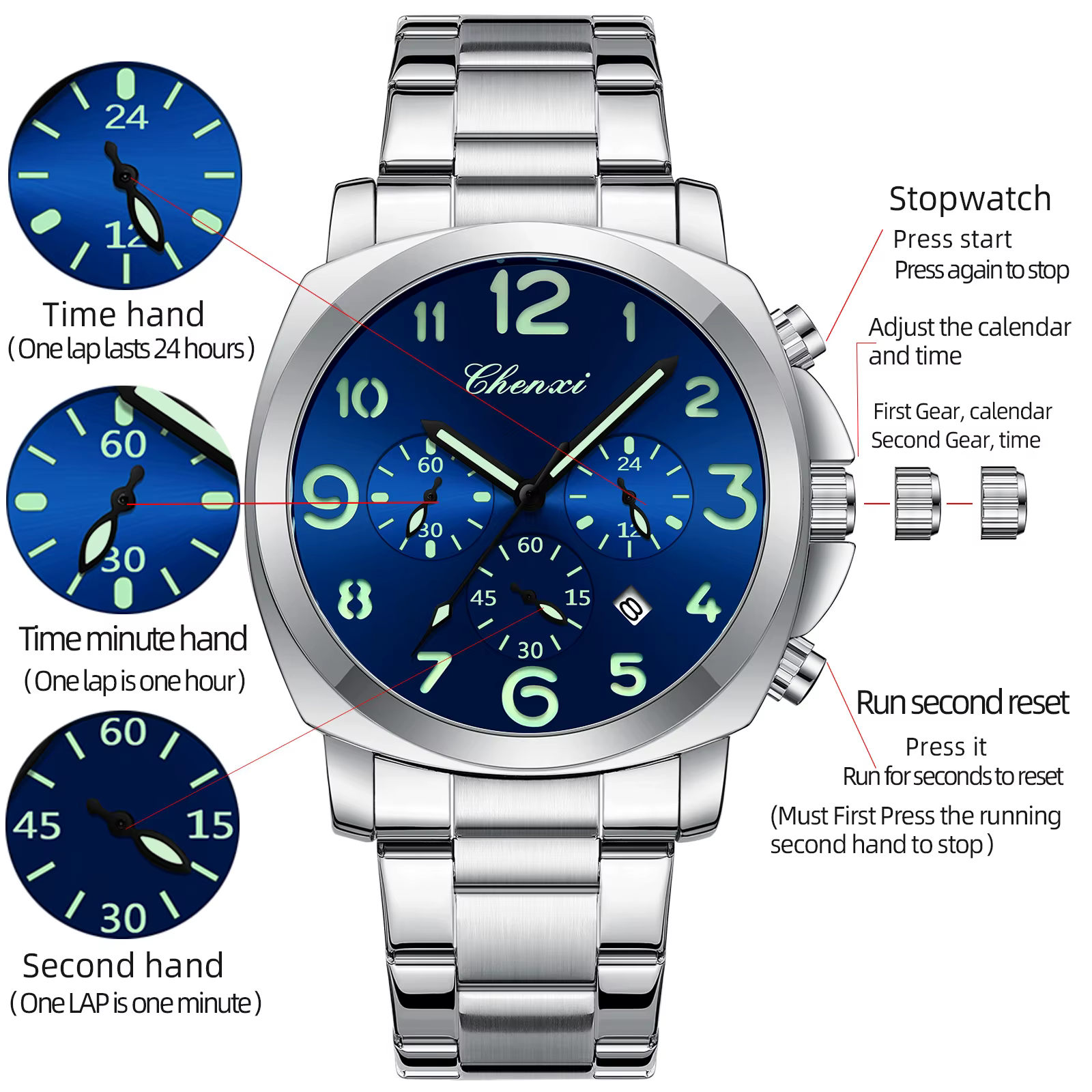 CHENXI – montre-bracelet ronde pour hommes