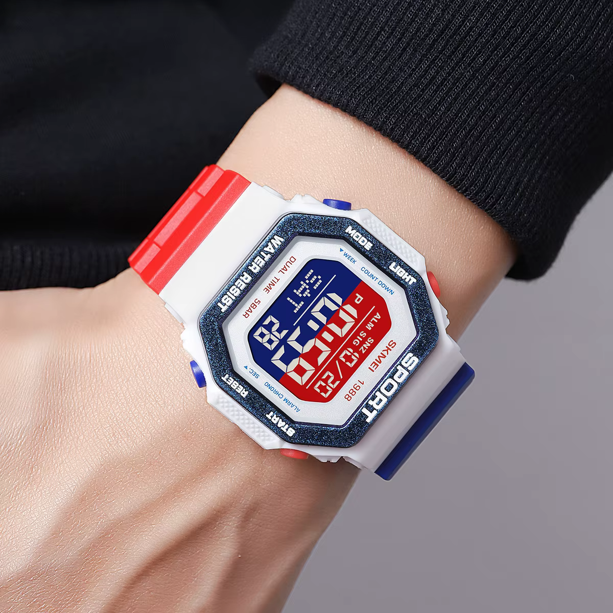 SKMEI mode sport montre numérique pour hommes femmes 5Bar étanche compte à rebours Chrono militaire montre-Bracelet et Bracelet Reloj Hombre