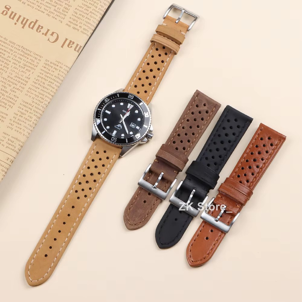 Bracelet de montre en cuir de vachette respirant pour hommes et femmes