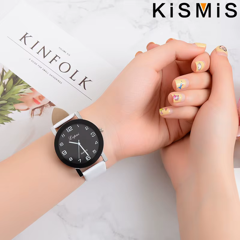 KISMIS mode Simple en cuir blanc horloge montres femmes robe Quartz montre-bracelet