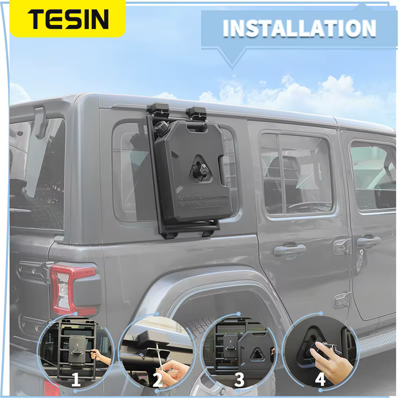 TESIN Échelle d'extension de hayon arrière pour voiture + Boîte à eau/carburant 7,5 L pour Jeep Wrangler JL 2018-2025 Accessoires