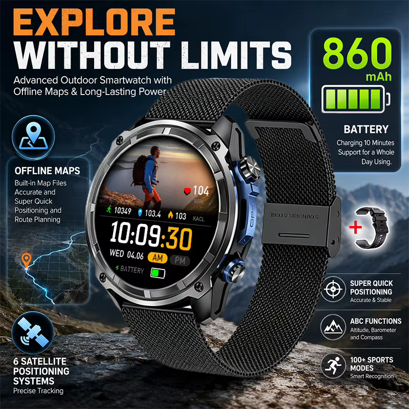Montre connectée GPS DT G1 avec carte hors ligne intégrée, étanche 3ATM, boussole militaire pour l'alpinisme en milieu sauvage, moniteur de fitness