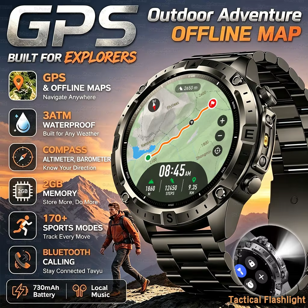 Nouvelle montre connectée GPS d'extérieur avec cartes hors ligne pour hommes