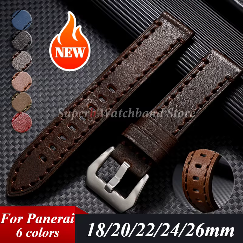 Bracelet de montre en cuir de vachette de haute qualité pour Panerai marron
