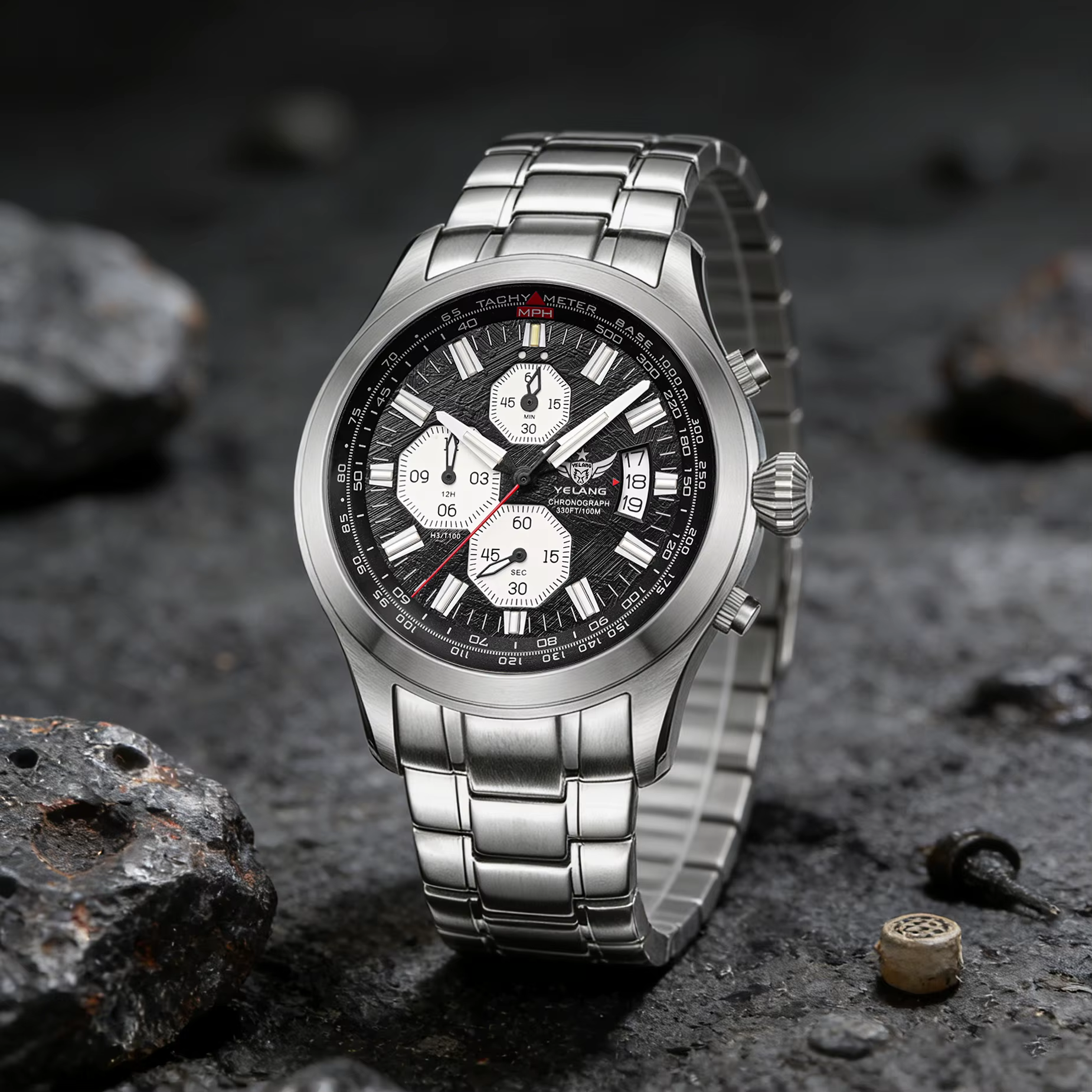 Montre à quartz pour homme Yelang V1029S, 42 mm, mouvement japonais OS10, acier inoxydable luminescent, étanche 10 bars, montres de sport