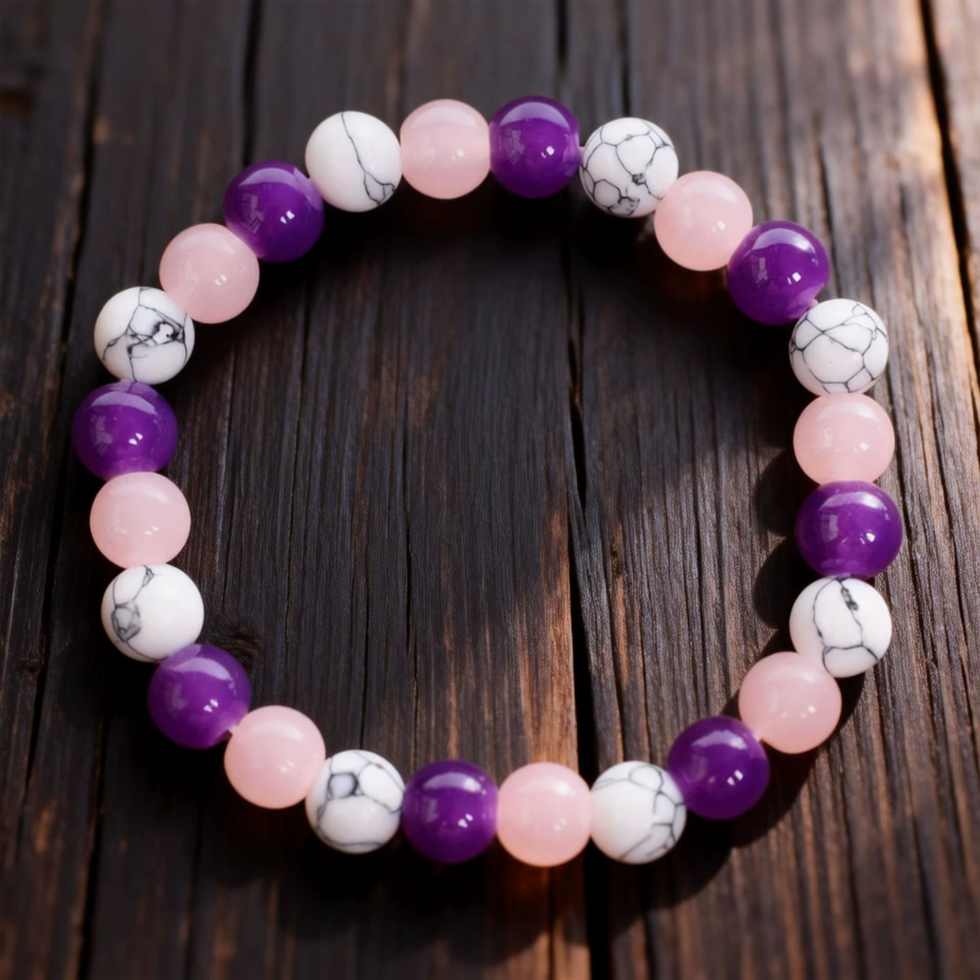 Bracelet en perles d'améthyste Howlite blanche, bijoux en cristal de guérison pour hommes et femmes