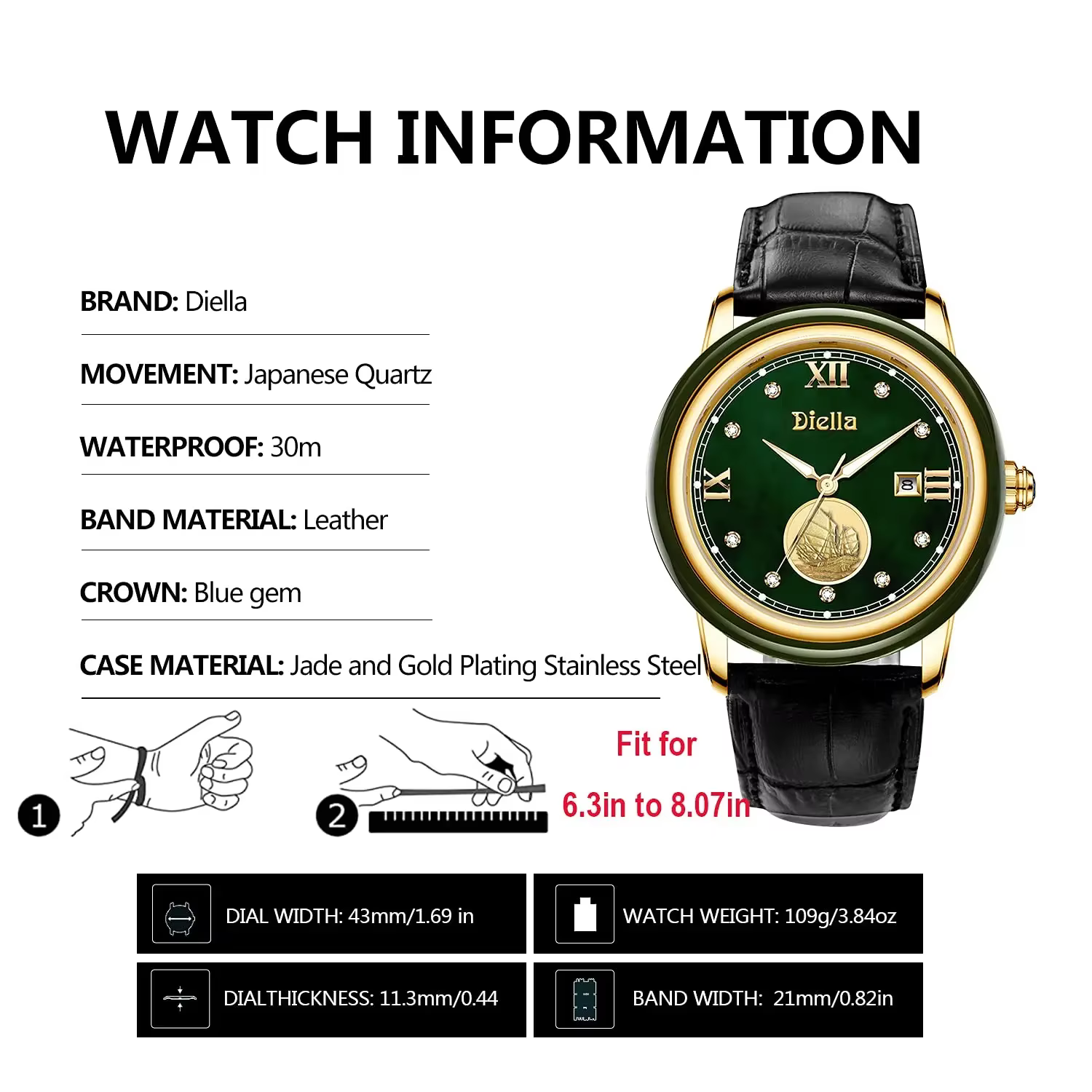Diella Montres habillées de luxe pour hommes avec mouvement à quartz japonais Montres-bracelets classiques