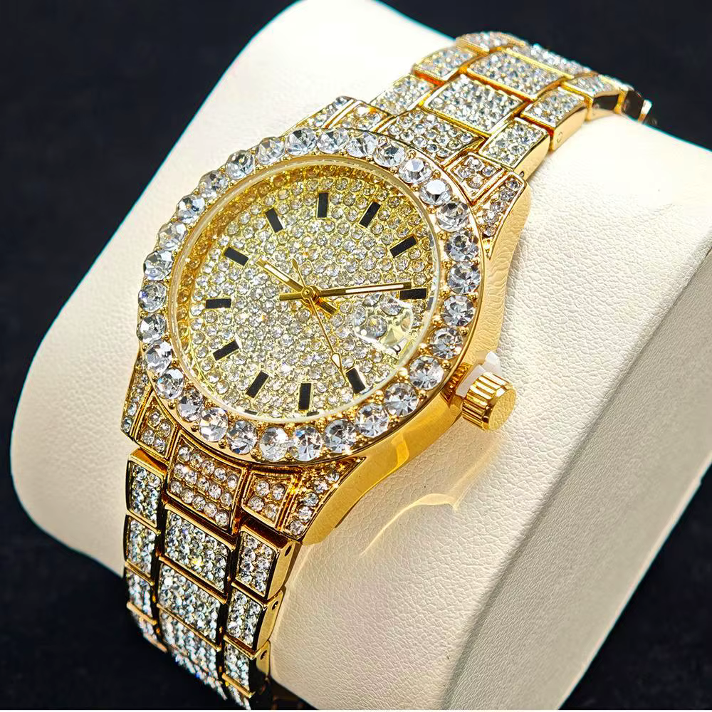 2025 mode chaude montres en or femmes de luxe en acier inoxydable élégant diamant glacé bijoux Quartz montre-bracelet dames livraison directe