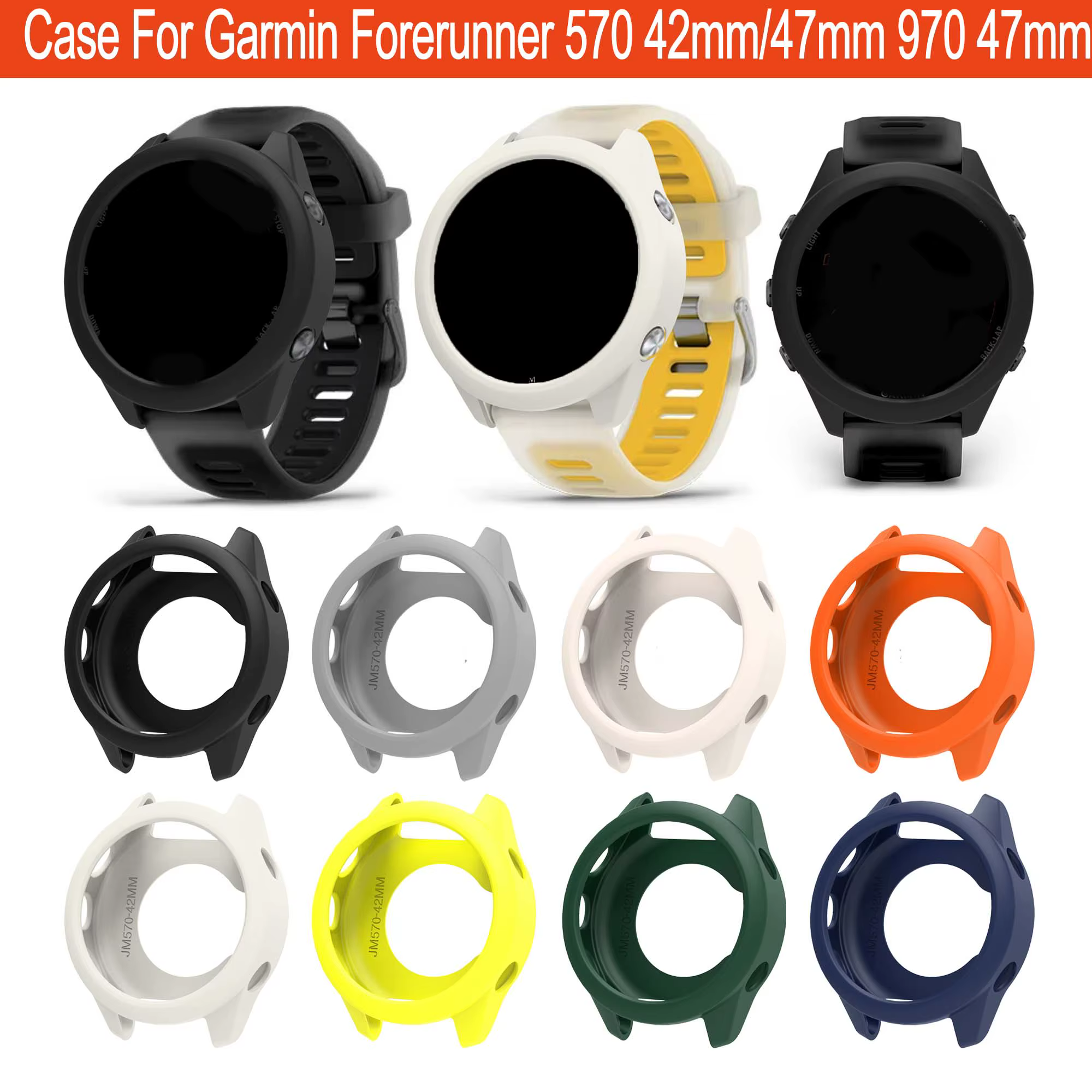Étui de montre en silicone pour Garmin Forerunner 970/570 42mm/47mm