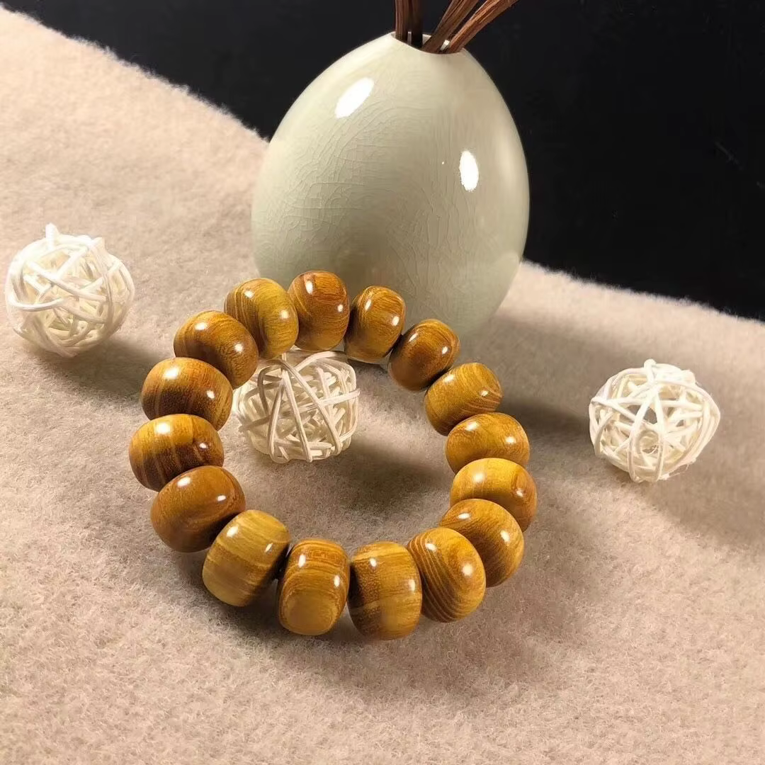 Bracelet en bois de santal doré, perles boulier pour hommes, 2.0CM 1.5CM, perles de bouddha en bois de rose, chaîne à main, bijoux de richesse porte-bonheur, cadeaux