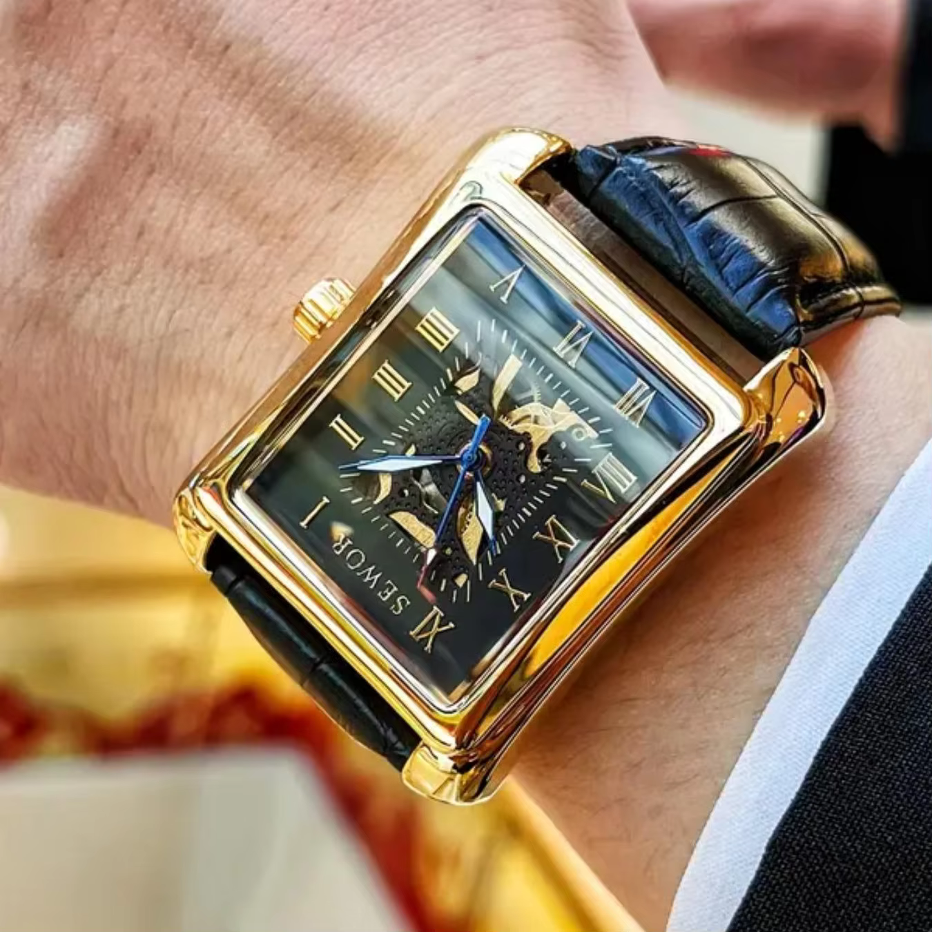 Montre mécanique rectangulaire pour homme