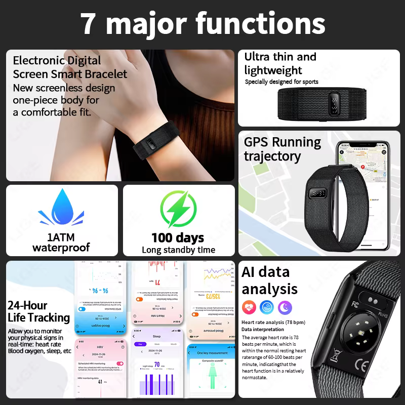 Montre connectée numérique LIGE nouvelle génération avec moniteur de fréquence cardiaque 24h/24
