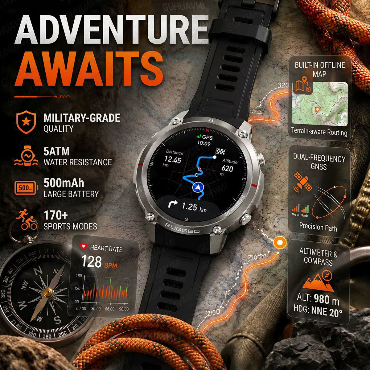 Nouvelle Montre Connectée GPS Robuste 2026 avec Écran Tactile AMOLED HD 1