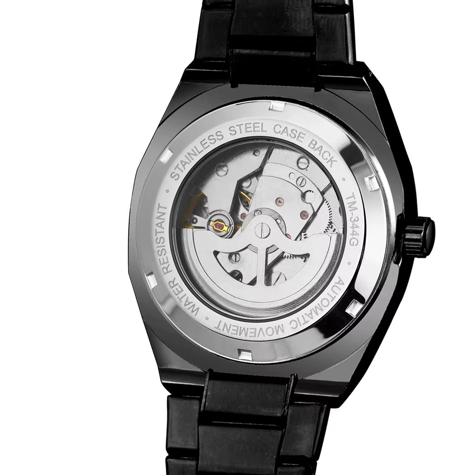 Nouveau noir hommes d'affaires Style classique décontracté automatique auto-vent montre mécanique bracelet en acier inoxydable grand cadran analogique calendrier