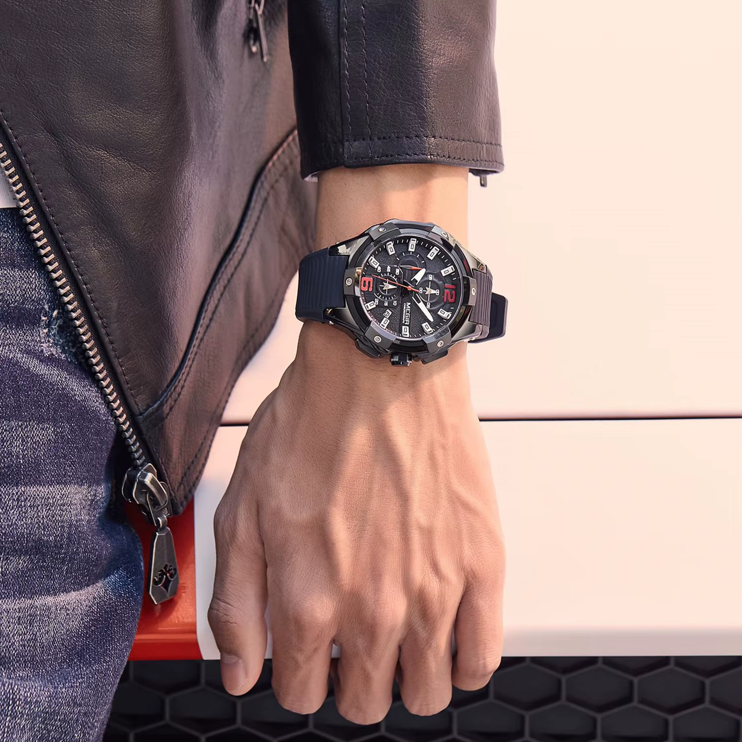 MEGIR 47MM cadran Sport montres pour hommes mode Quartz montre-bracelet étanche bracelet en Silicone mâle chronographe horloge Montre Homme