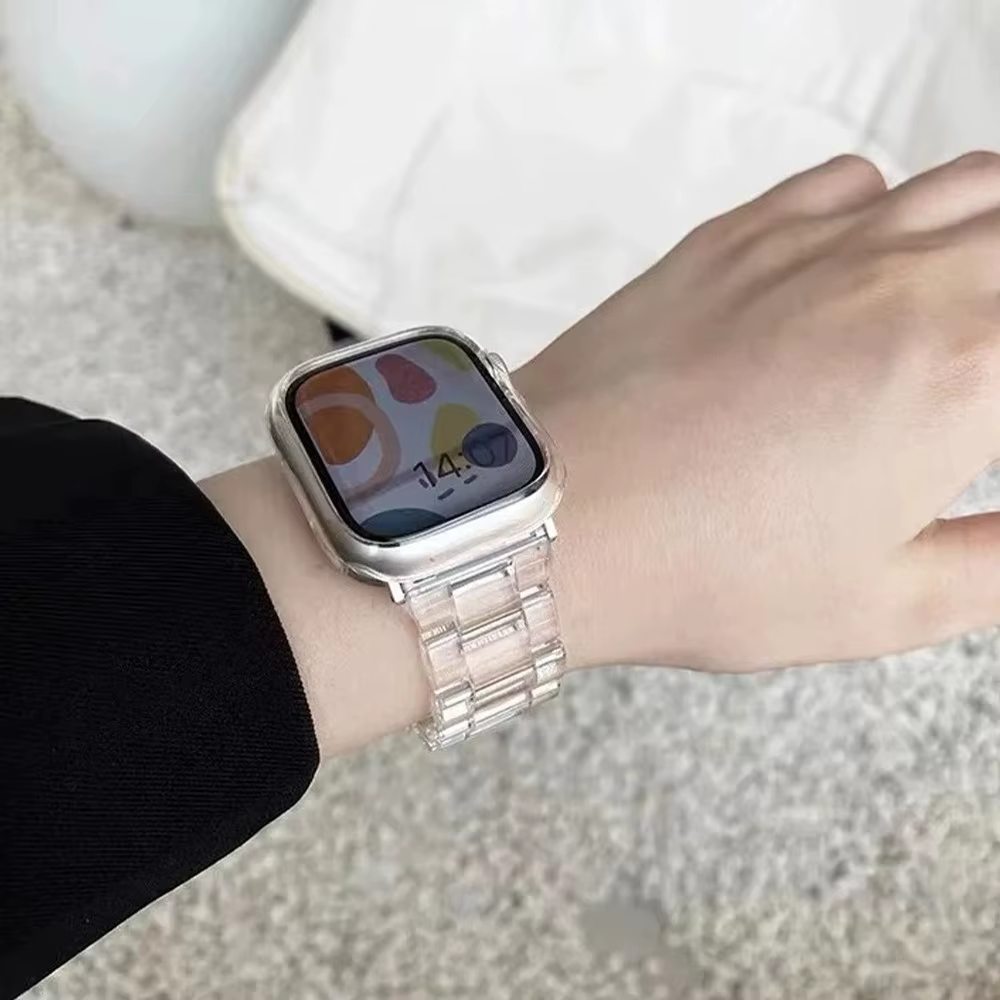 Bracelet Transparent arc-en-ciel en résine pour Apple Watch Ultra 2 49mm 10 46mm 7 8 9 41 45mm 38 40 42 44mm