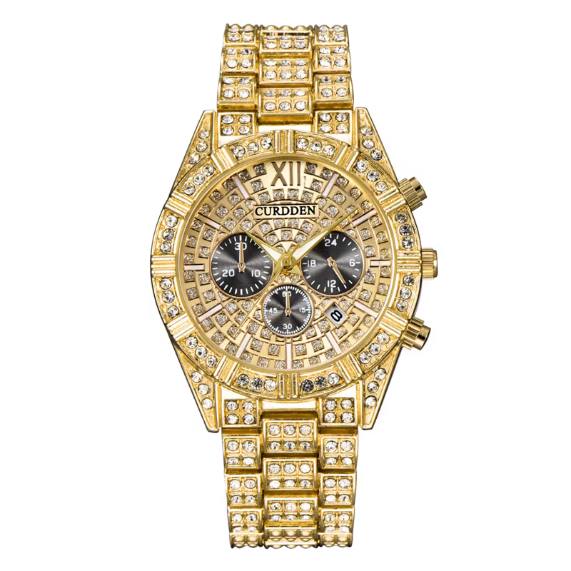 Original CURDDEN marque montres de luxe pour hommes mode alliage bande Hip Hop diamant doré Date Vintage Montre à Quartz